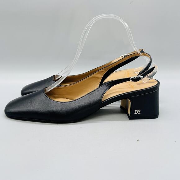 Sam Edelman Shoes Womens 7.5 Black Leather Slingback Block Heel Pumps Dress - Picture 4 of 11